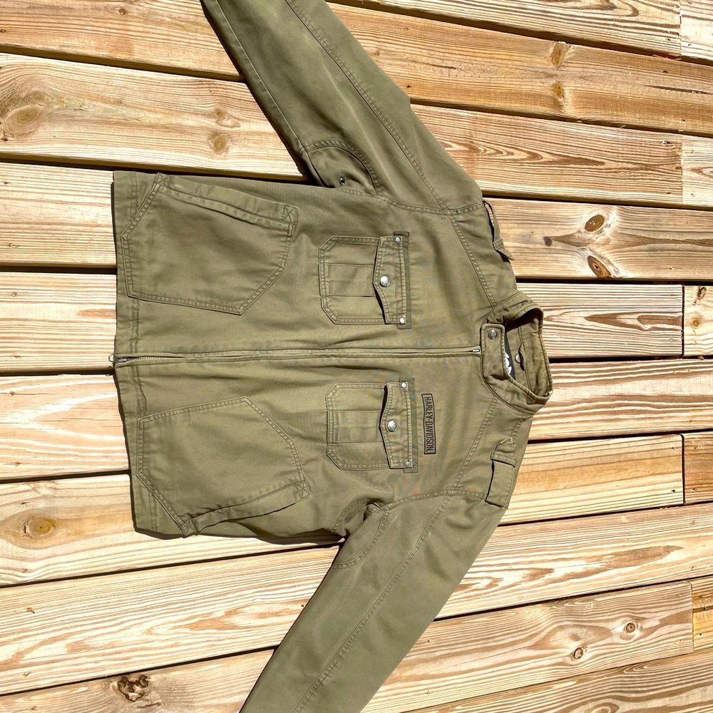 Harley Davidson distressed olive drab green jacket